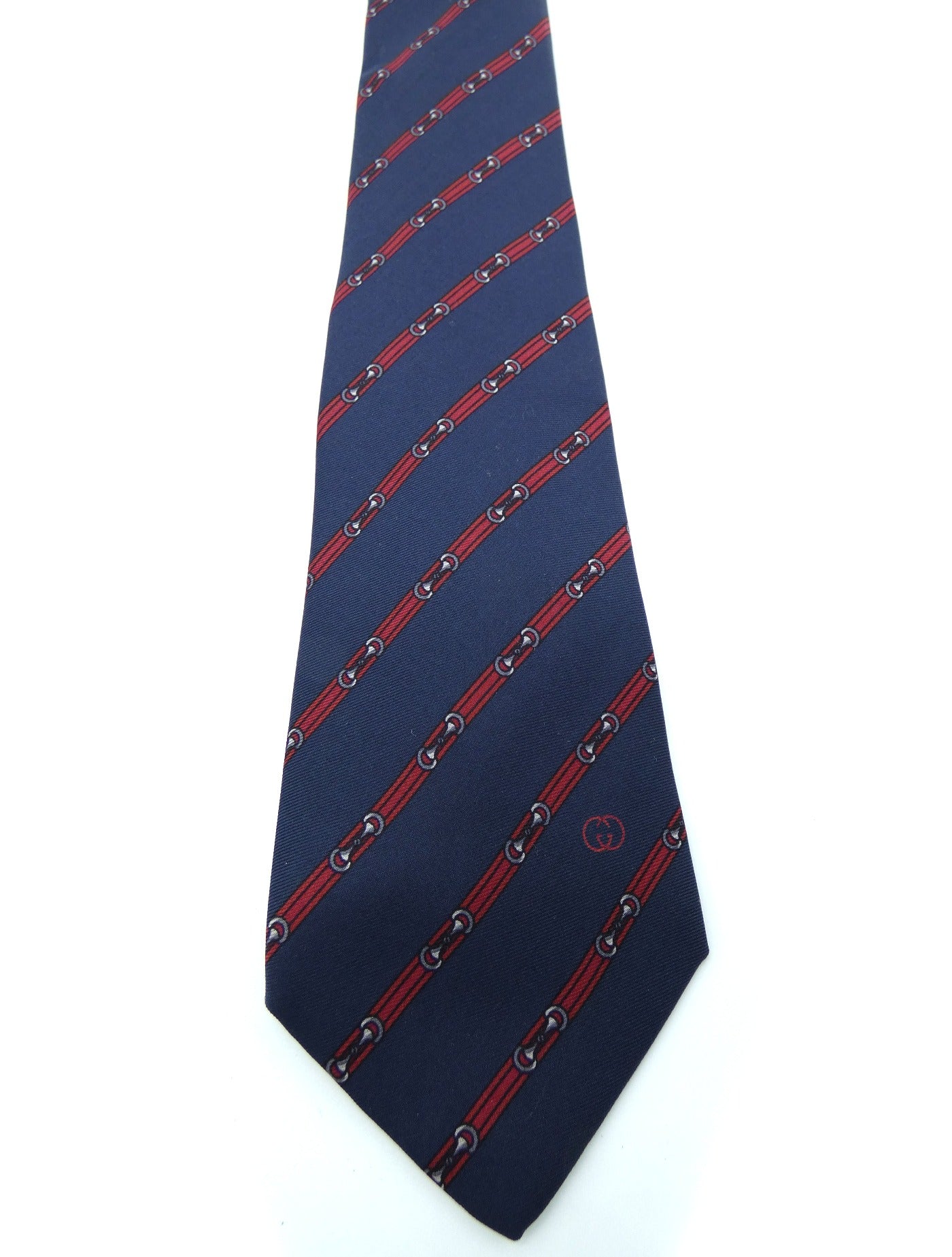 Gucci Vintage Navy and Red Belt Graphic Silk Tie Ties Gucci