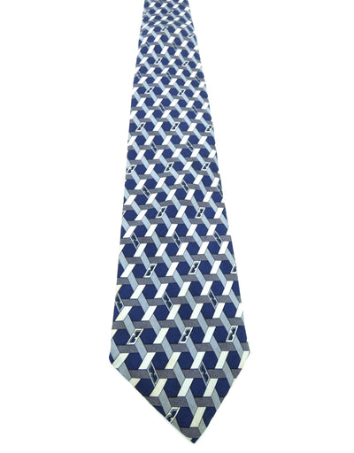 Fendi Vintage Graphic Blue and Grey Print Silk Tie