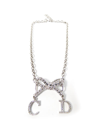 Christian Dior Swarovski Silver Bow Necklace