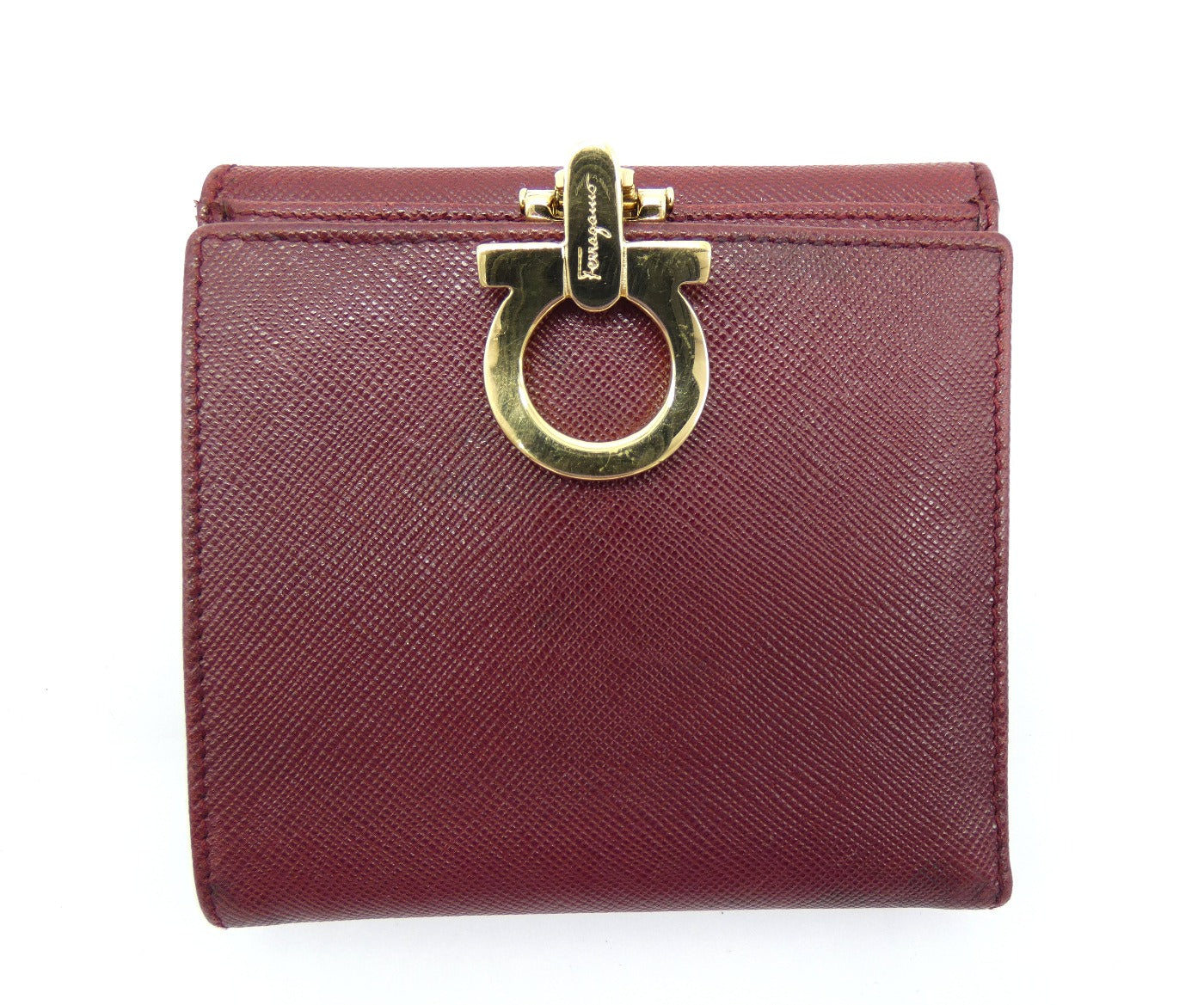 Salvatore Ferragamo Bordeaux Saffiano Gancini Compact Wallet Wallet Salvatore Ferragamo