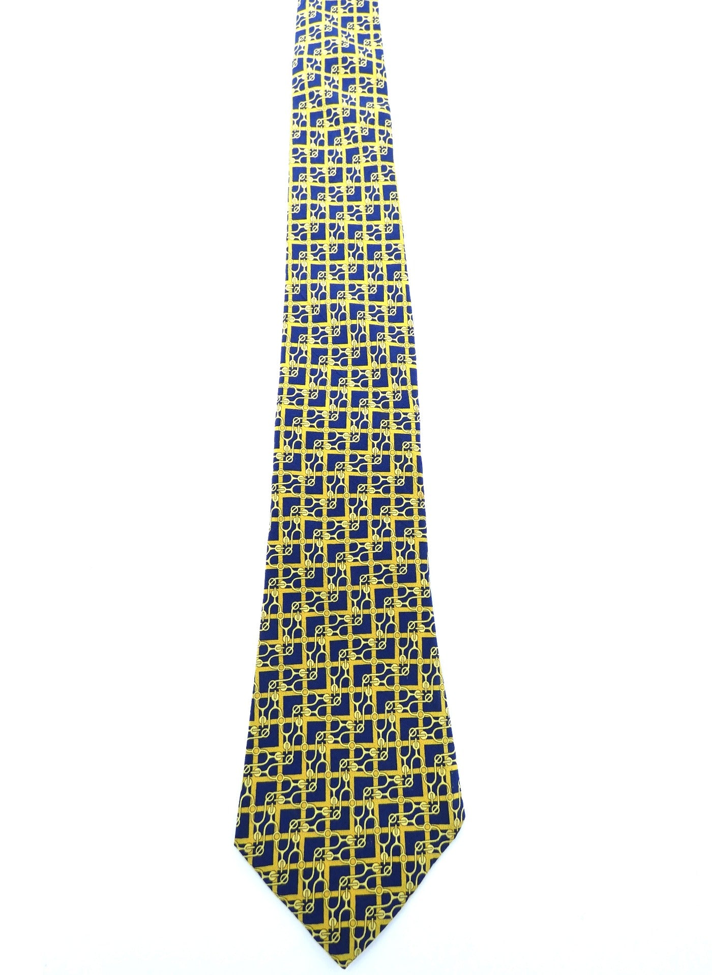 Hermès Blue and Gold Abstract Graphic Silk Tie Ties Hermès