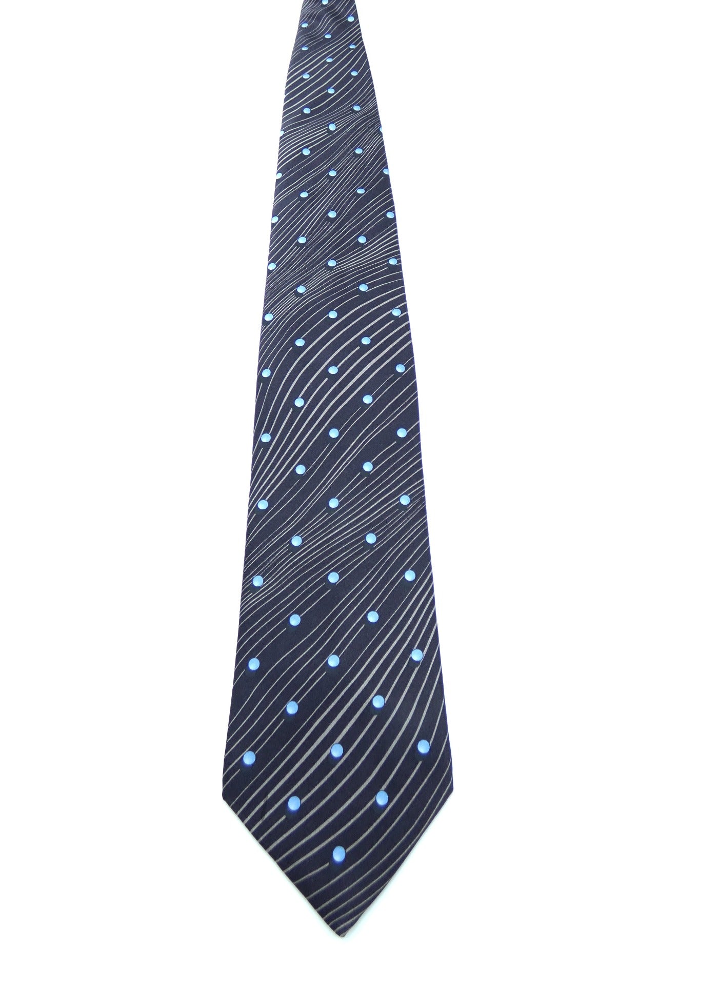 Lanvin Blue Dot and Stripe Graphic Silk Tie