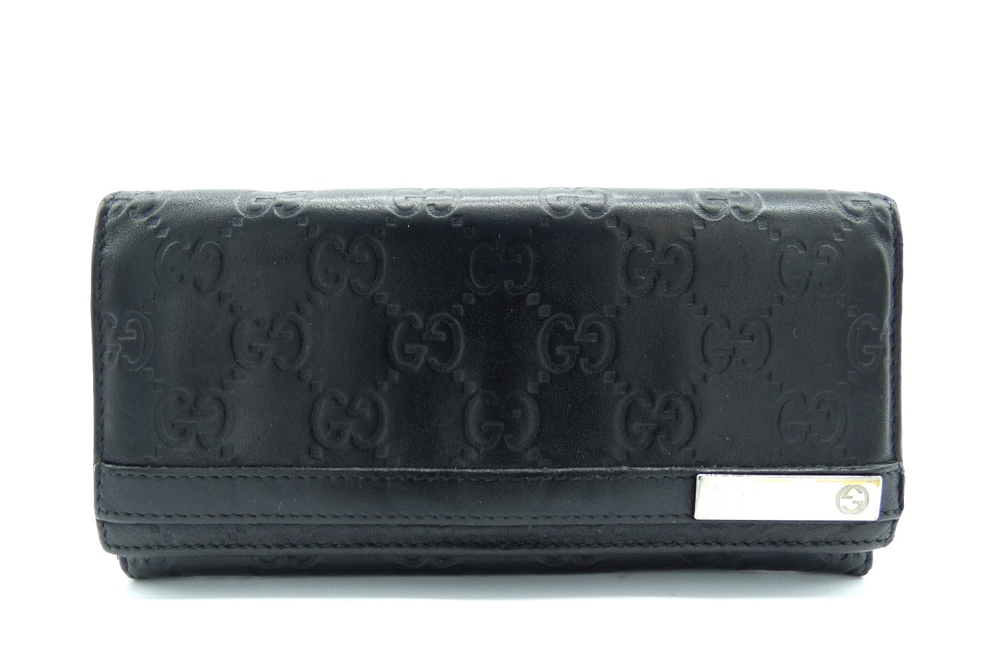 Gucci Black Leather Vintage GG Guccissima Long Wallet Wallet Gucci