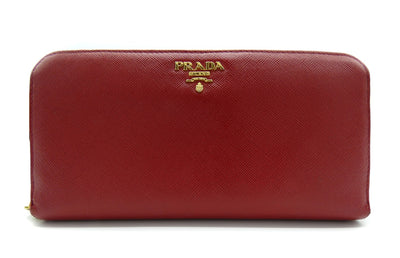 Prada Red Saffiano Leather Large Long Zip Wallet