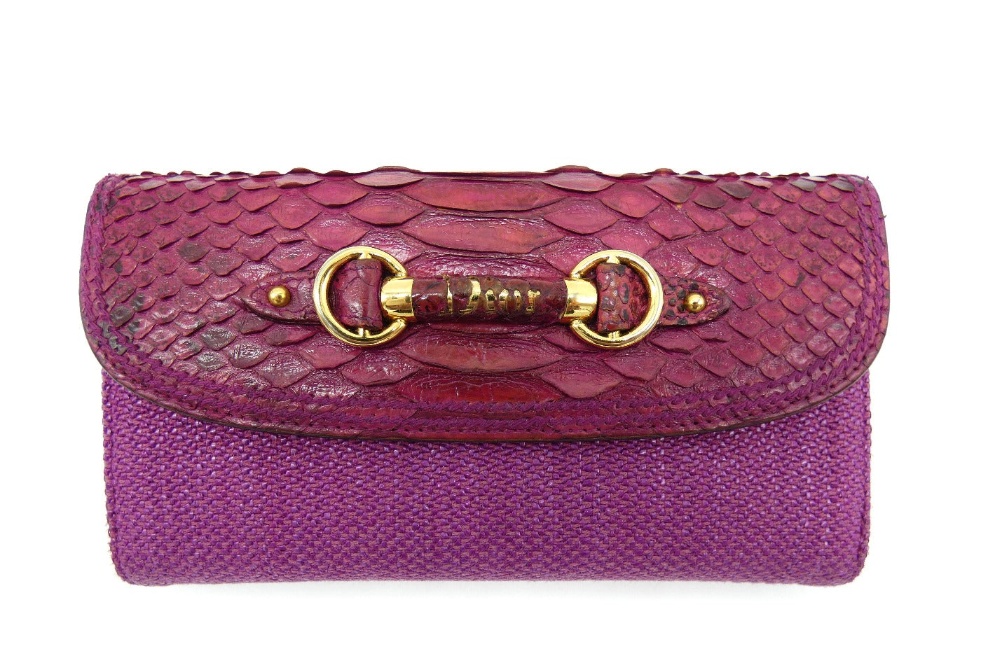 Christian Dior Fuchsia Python and Tweed Wallet