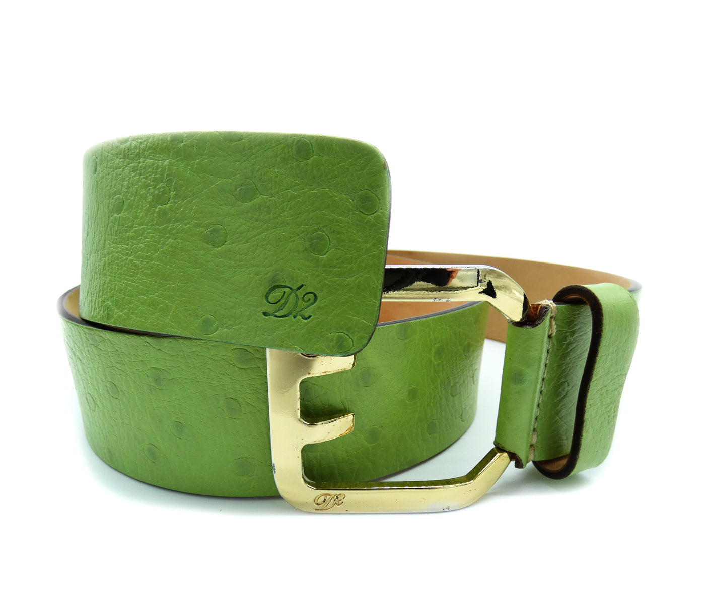 DSquared2 Green Ostrich Embossed Leather Belt