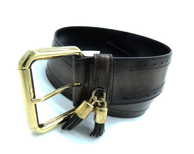 Escada Wide Dark Taupe Metallic Leather Tassel Belt Belt Escada