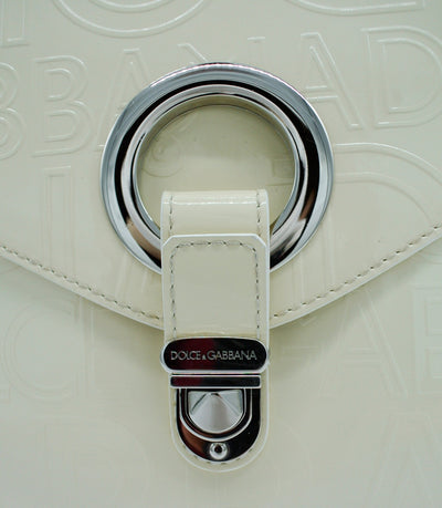 Dolce & Gabbana Cream Patent Leather Logo Embossed Handbag Bag Dolce & Gabbana