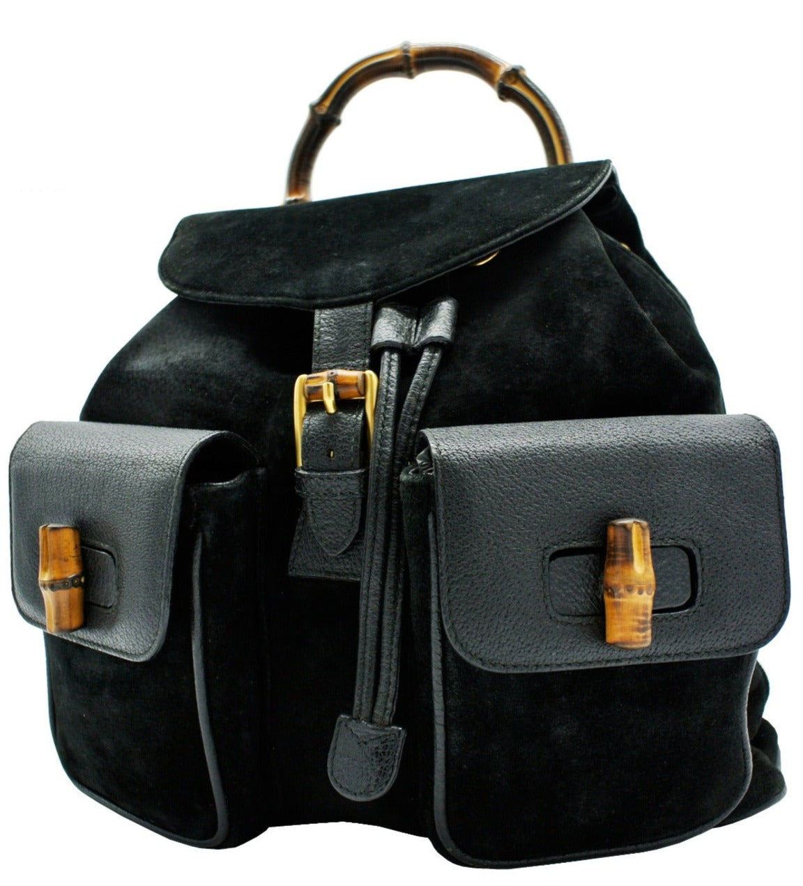 Gucci Black Vintage Suede Backpack Bag, Backpack Gucci