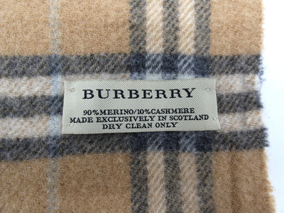 Burberry Merino Wool and Cashmere House Check Camel Scarf Scarf Burberry