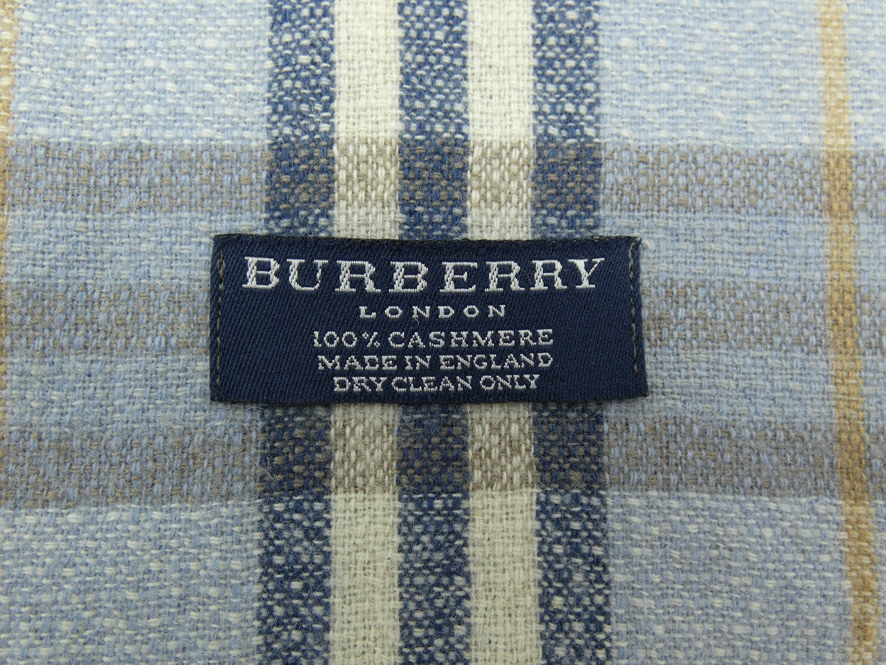 Burberry Cashmere Lightweight House Check Blue Scarf