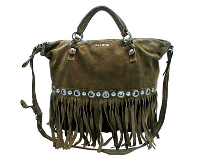 Miu Miu Vintage Brown Suede Fringed Large Tote