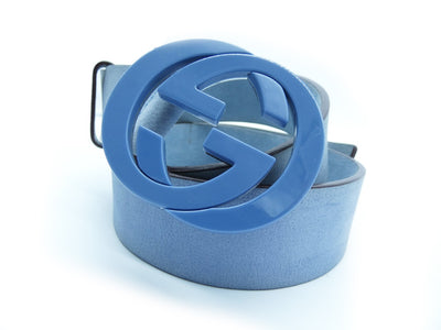 Gucci Sky Blue Sueded Leather Interlocking GG Belt