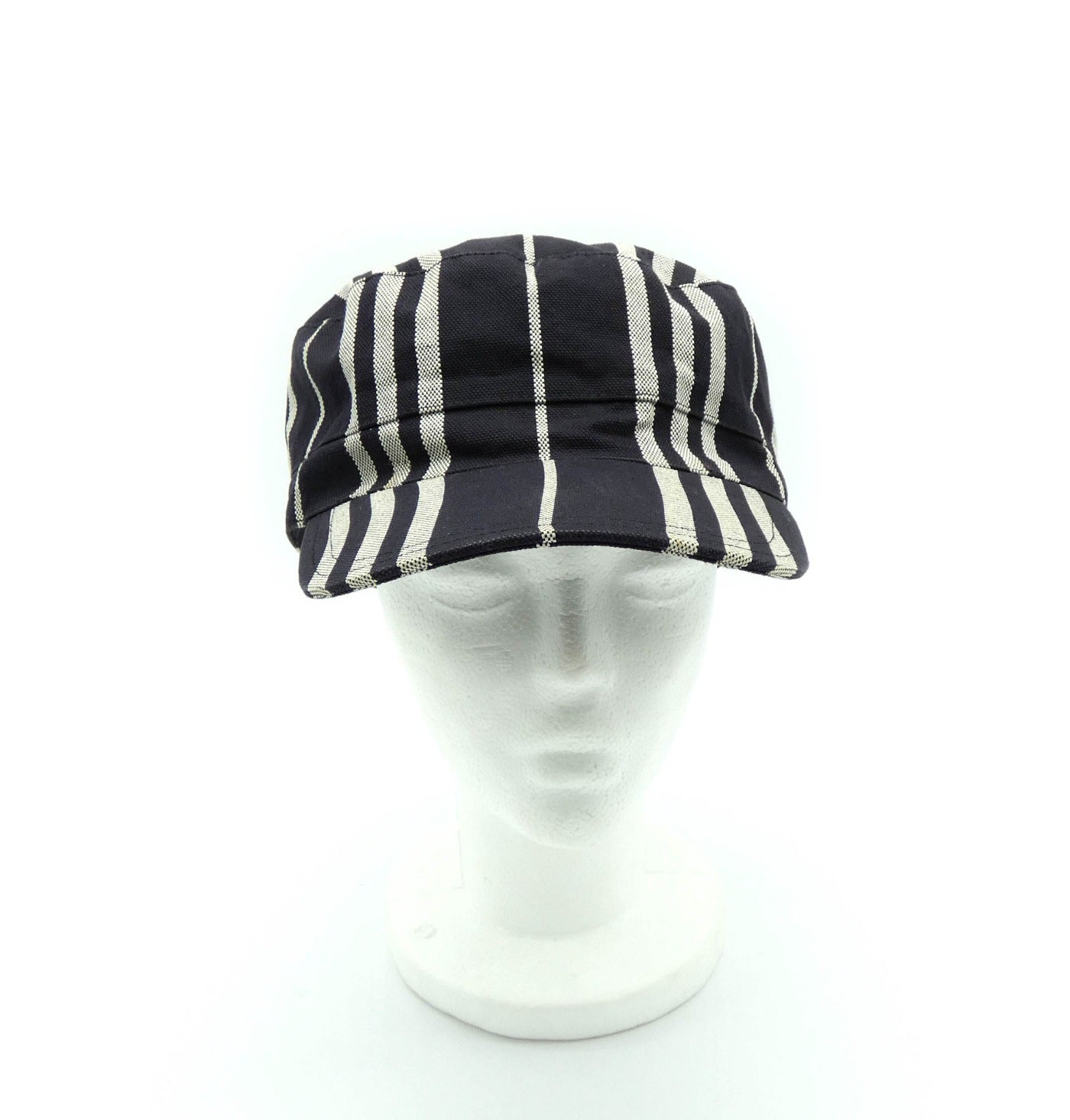 Burberry Black and Grey Striped Army Cap Hats Burberry