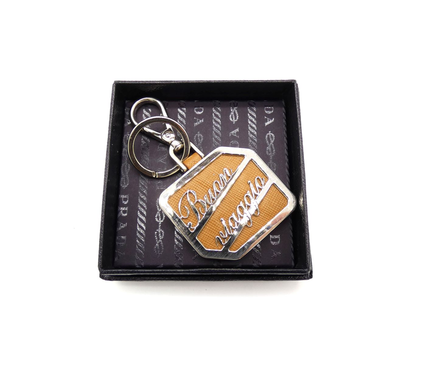 Prada Tan Saffiano Buen Viaggio Keychain