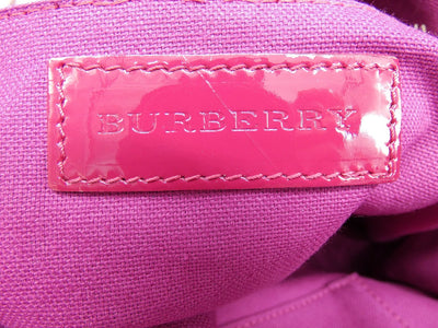 Burberry Large Raspberry Patent Check Embossed Bilmore Handbag