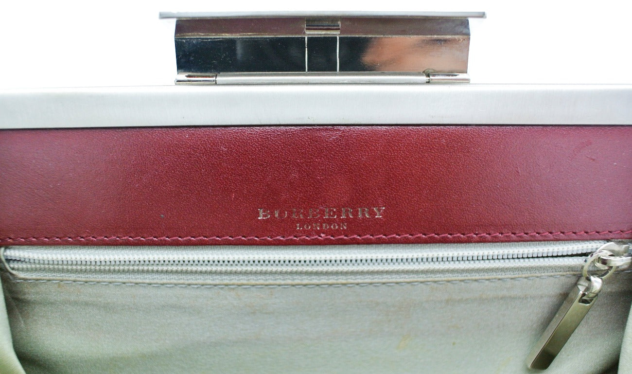 Burberry Vintage Red Satin and Silver Clutch Bag Burberry