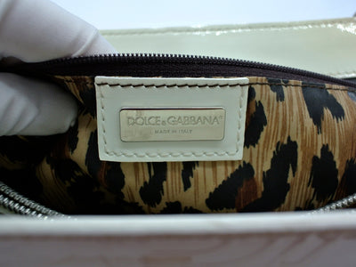 Dolce & Gabbana Cream Patent Leather Logo Embossed Handbag Bag Dolce & Gabbana