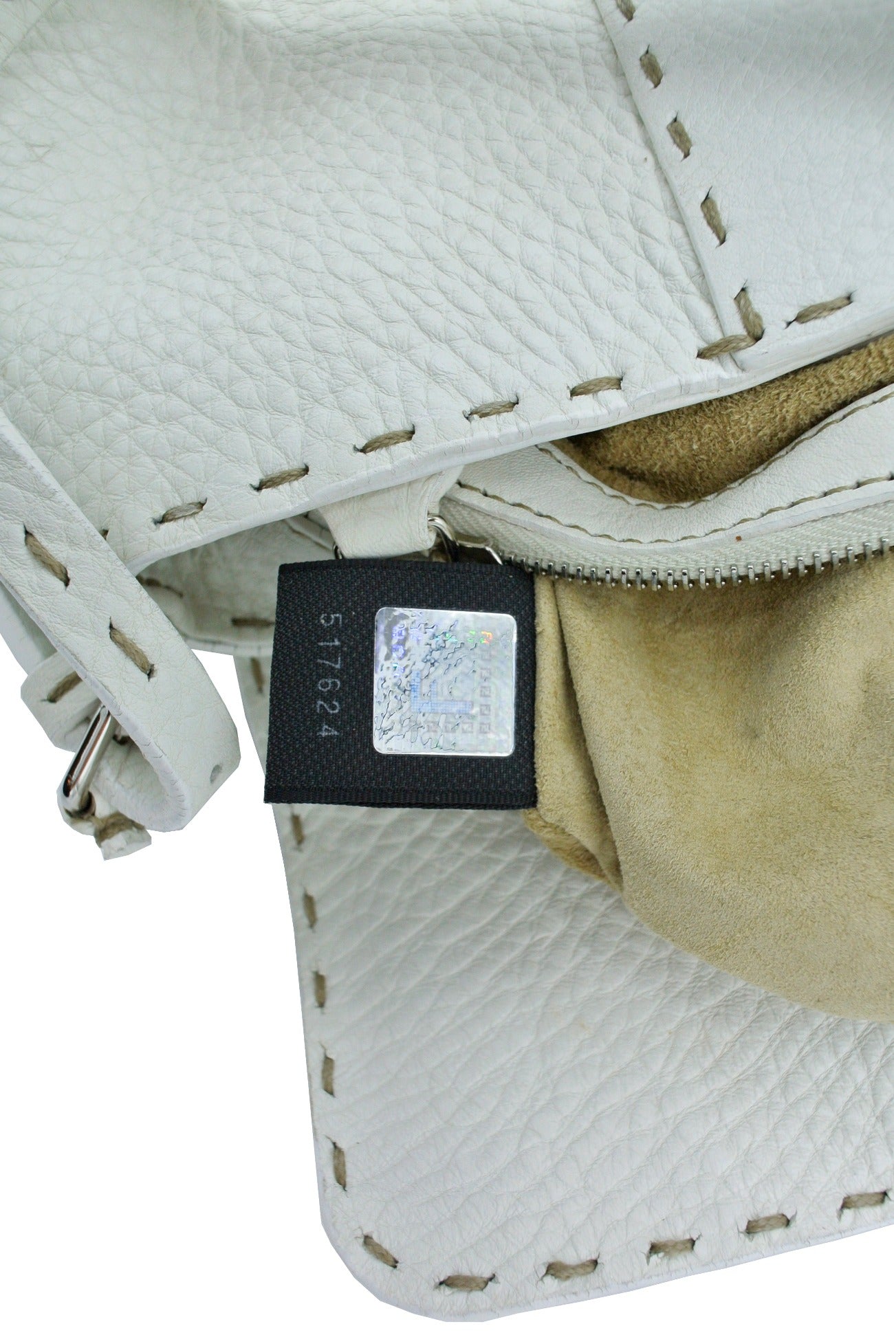 Fendi White Leather Selleria Small Baguette Bag Fendi