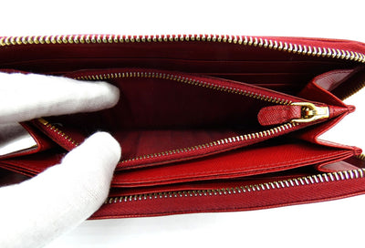 Prada Red Saffiano Leather Large Long Zip Wallet