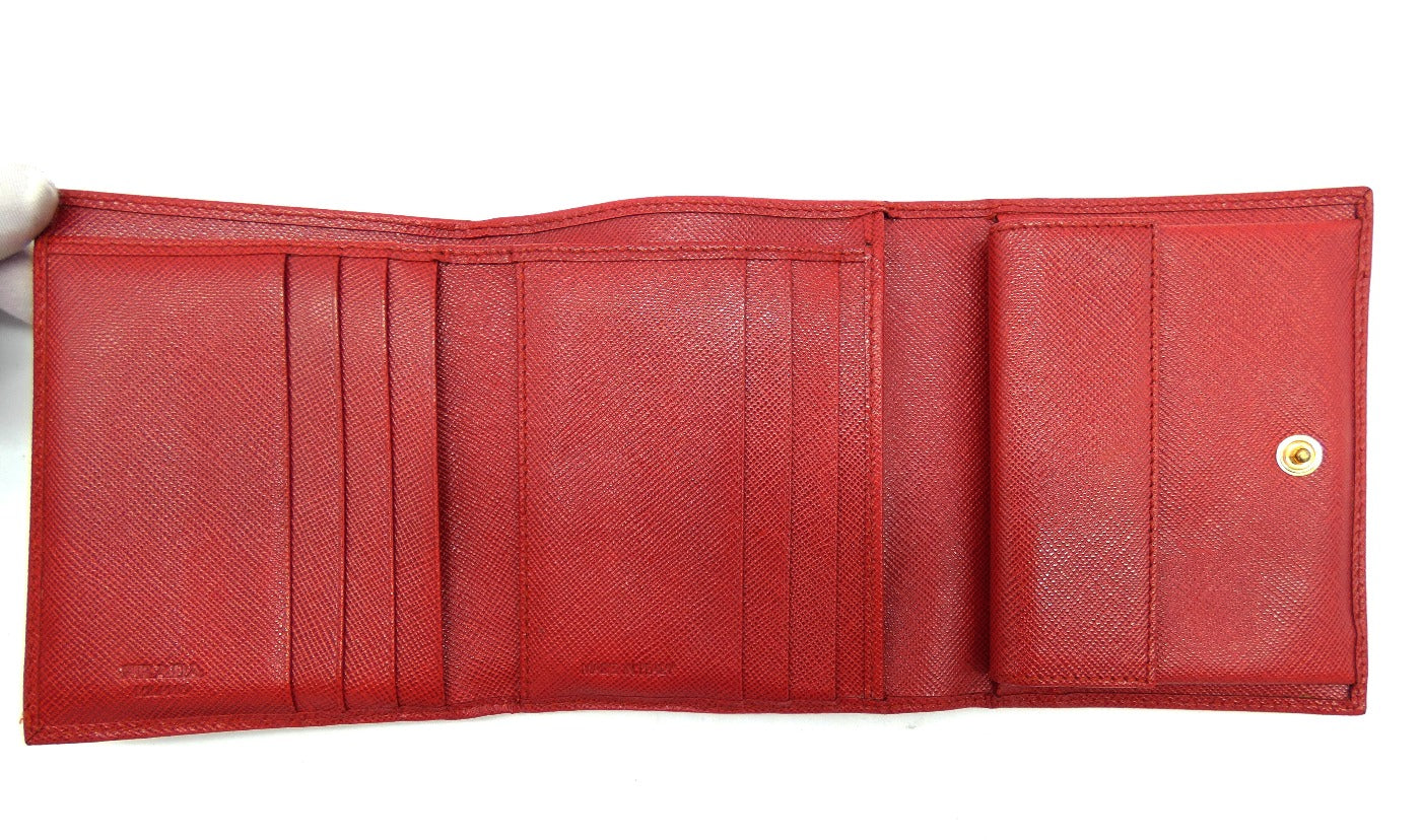 Prada Red Saffiano Flap Compact Wallet