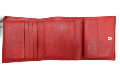 Prada Red Saffiano Flap Compact Wallet