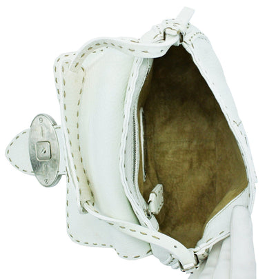 Fendi White Leather Selleria Small Baguette Bag Fendi