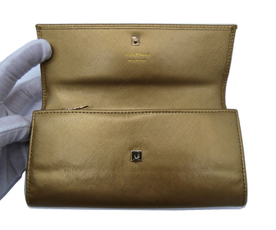 Salvatore Ferragamo Gold Saffiano Gancia Wallet