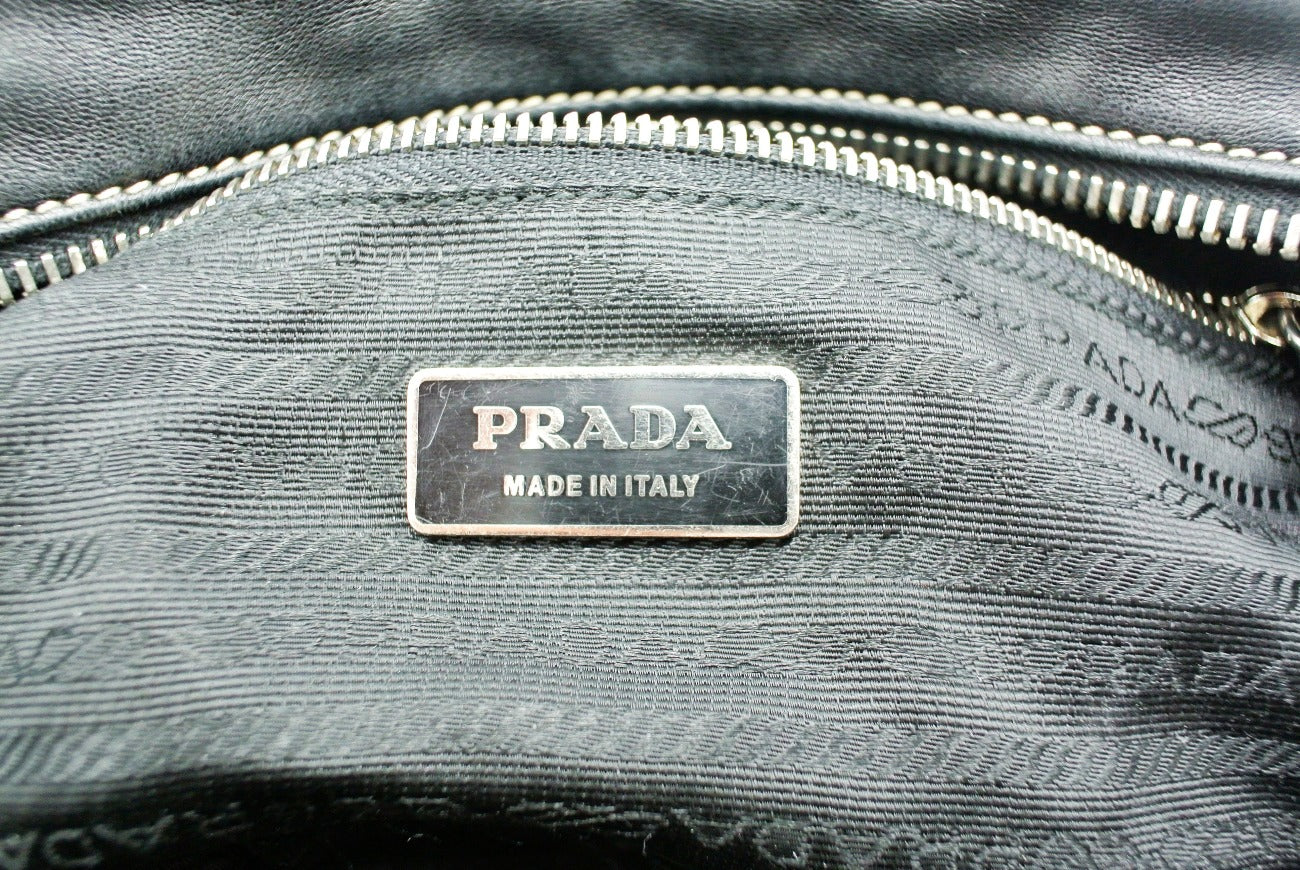 Prada Vintage Black Leather Topstitched Handbag