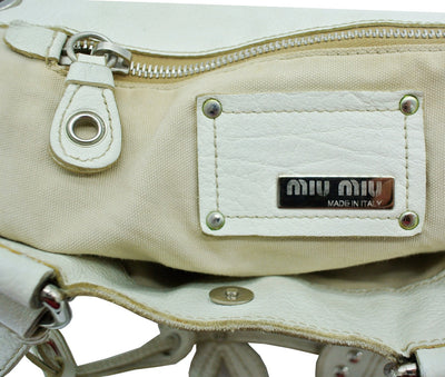 Miu Miu Cream Leather Flower Bag Bag Miu Miu