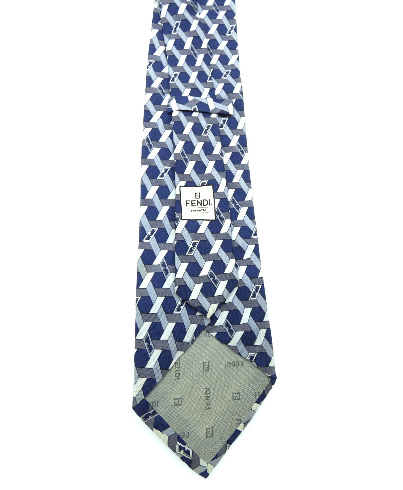 Fendi Vintage Graphic Blue and Grey Print Silk Tie Ties Fendi