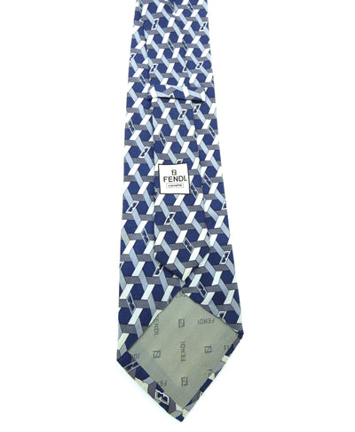 Fendi Vintage Graphic Blue and Grey Print Silk Tie