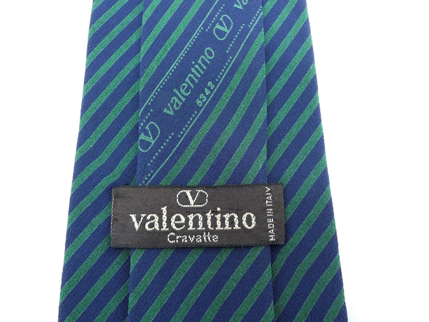 Valentino Blue and Green Vertical Stripe Silk Tie