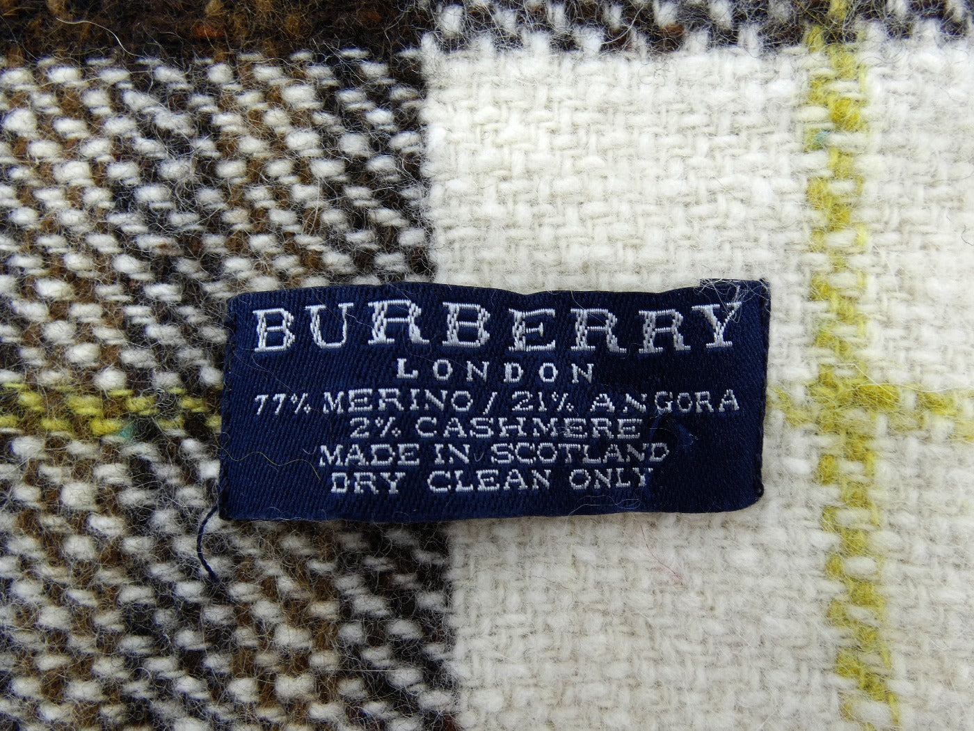Burberry Wool Angora and Cashmere Brown and Cream Plaid Scarf Scarf Burberry