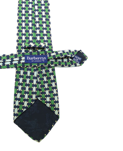 Burberrys Vintage Navy and Green Graphic Print Silk Tie