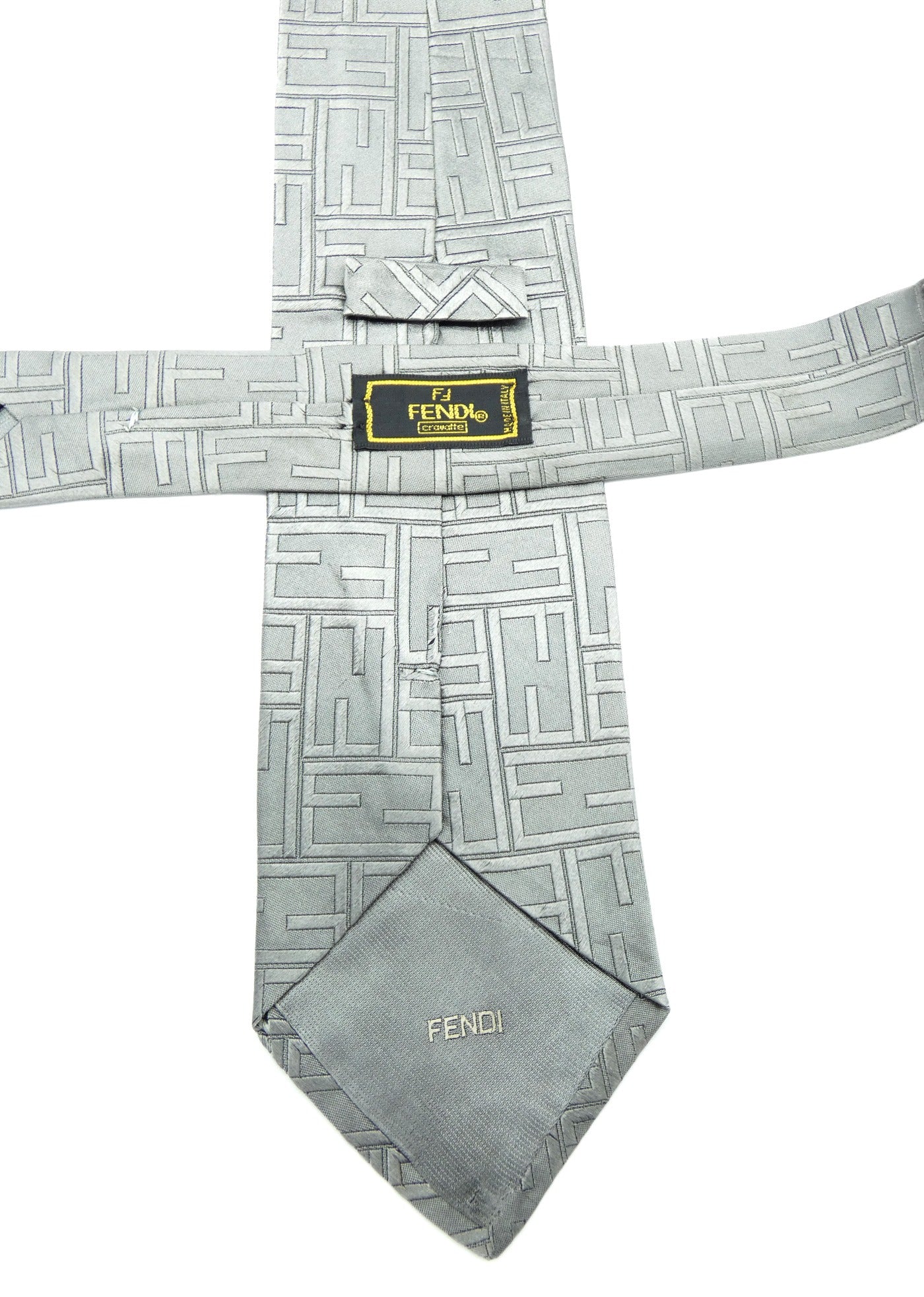 Fendi Grey FF Monogram Graphic Silk Tie