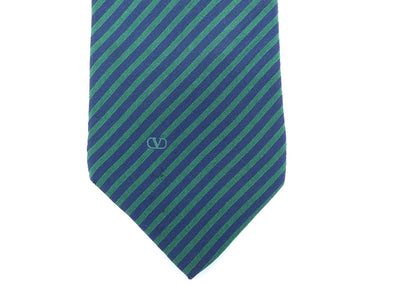 Valentino Blue and Green Vertical Stripe Silk Tie