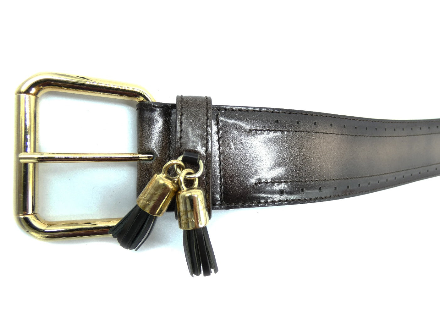 Escada Wide Dark Taupe Metallic Leather Tassel Belt Belt Escada