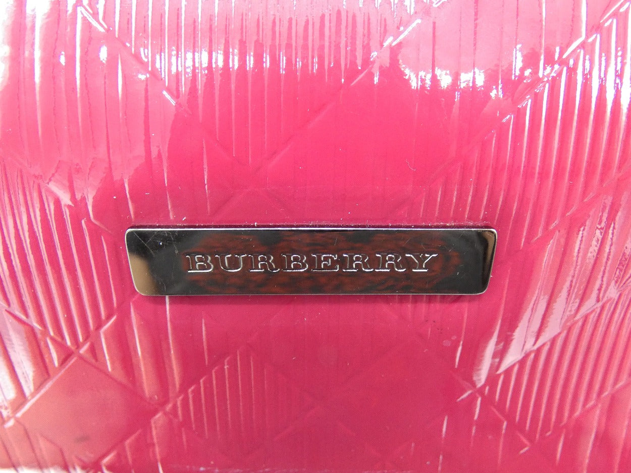 Burberry Large Raspberry Patent Check Embossed Bilmore Handbag