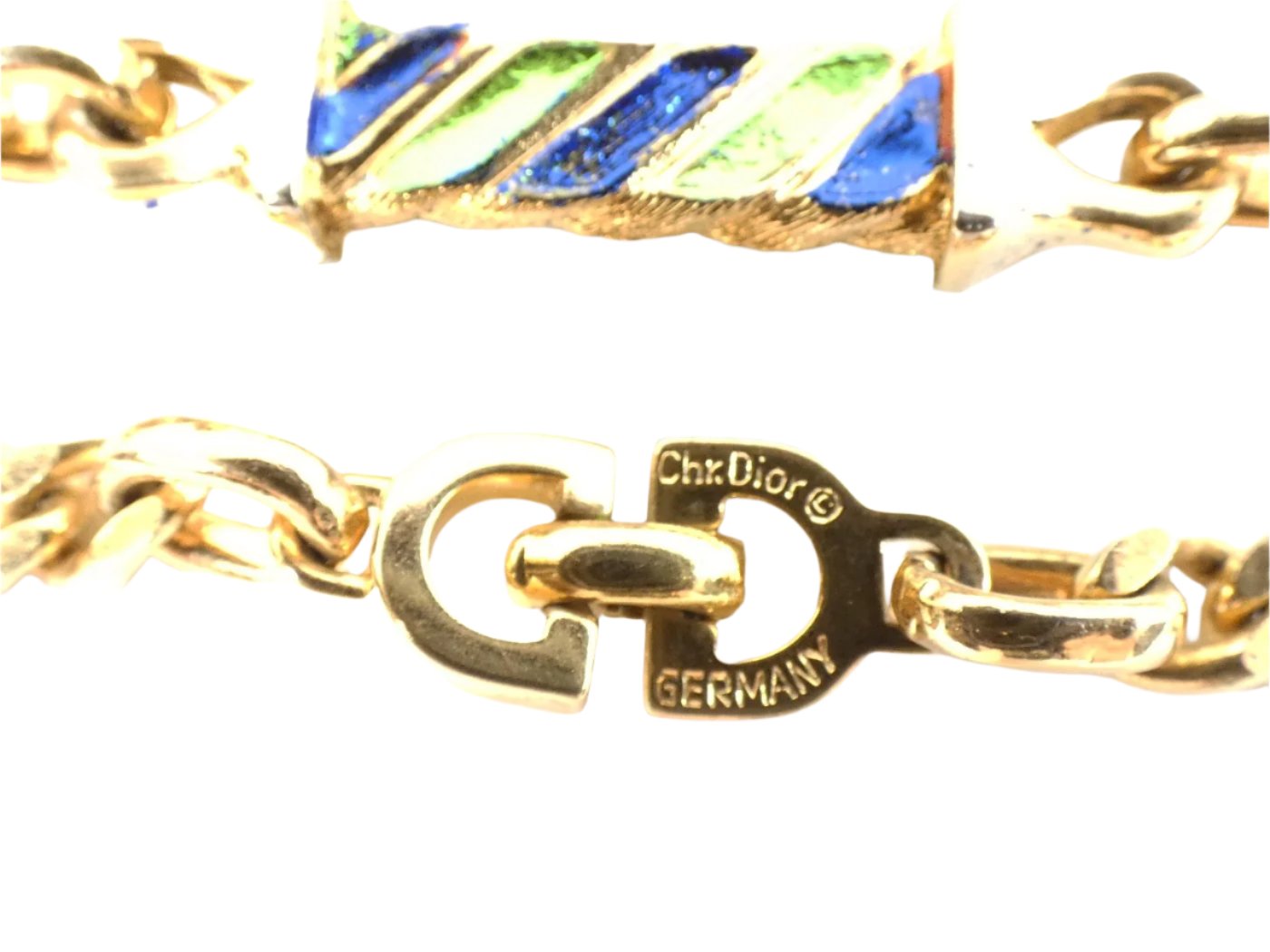 Christian Dior Vintage Long Gold with Blue Necklace