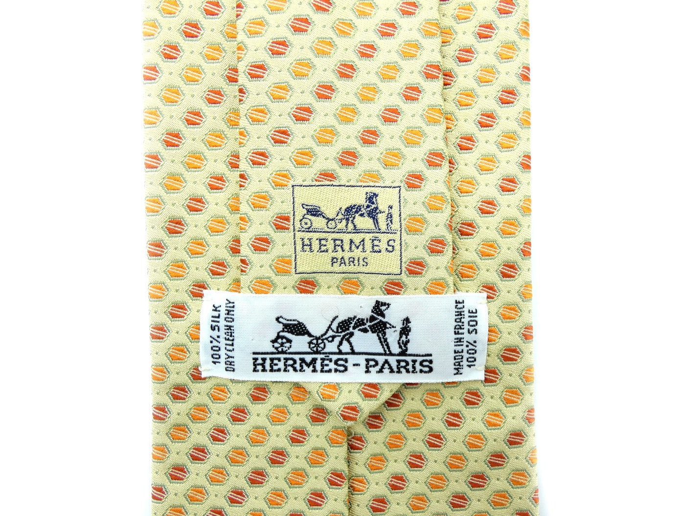 Hermès Cream and Orange Graphic Silk Tie