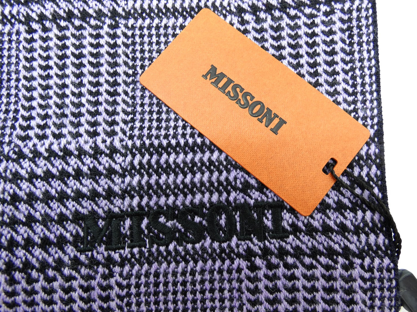 Missoni Lilac and Black Wool Houndstooth Scarf