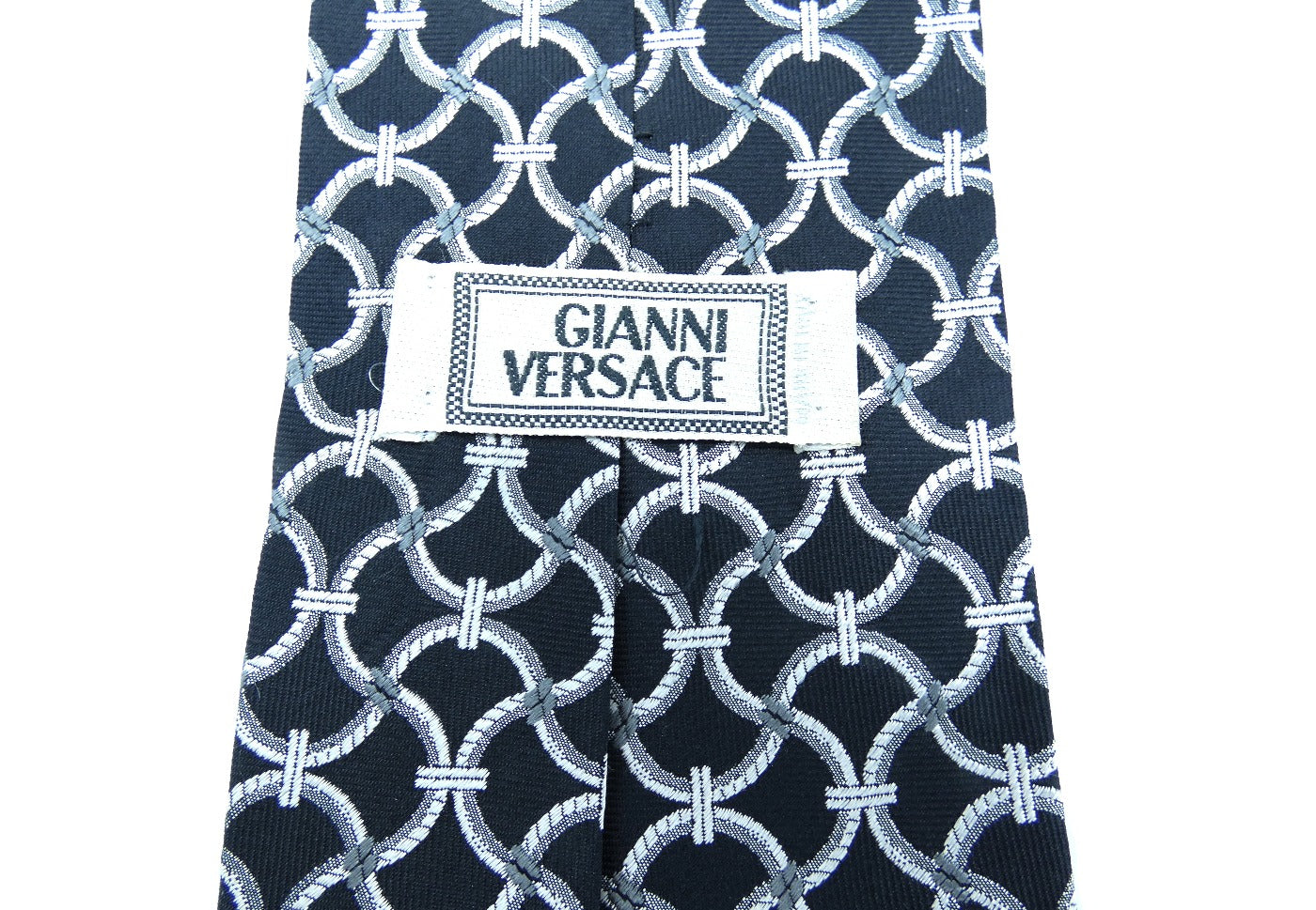 Gianni Versace Graphic Black and White Silk Tie Ties Gianni Versace