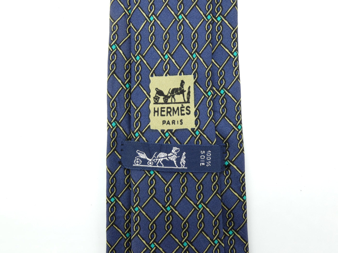 Hermès Blue and White Twisted Wire Graphic Silk Tie