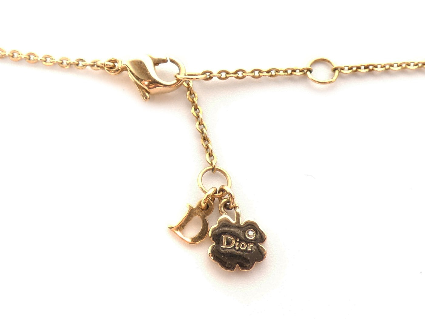 Authentic Christian Dior Black Charm Necklace Clover Heart GP