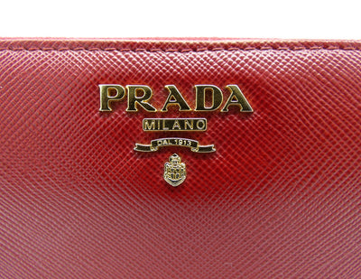 Prada Red Saffiano Leather Large Long Zip Wallet