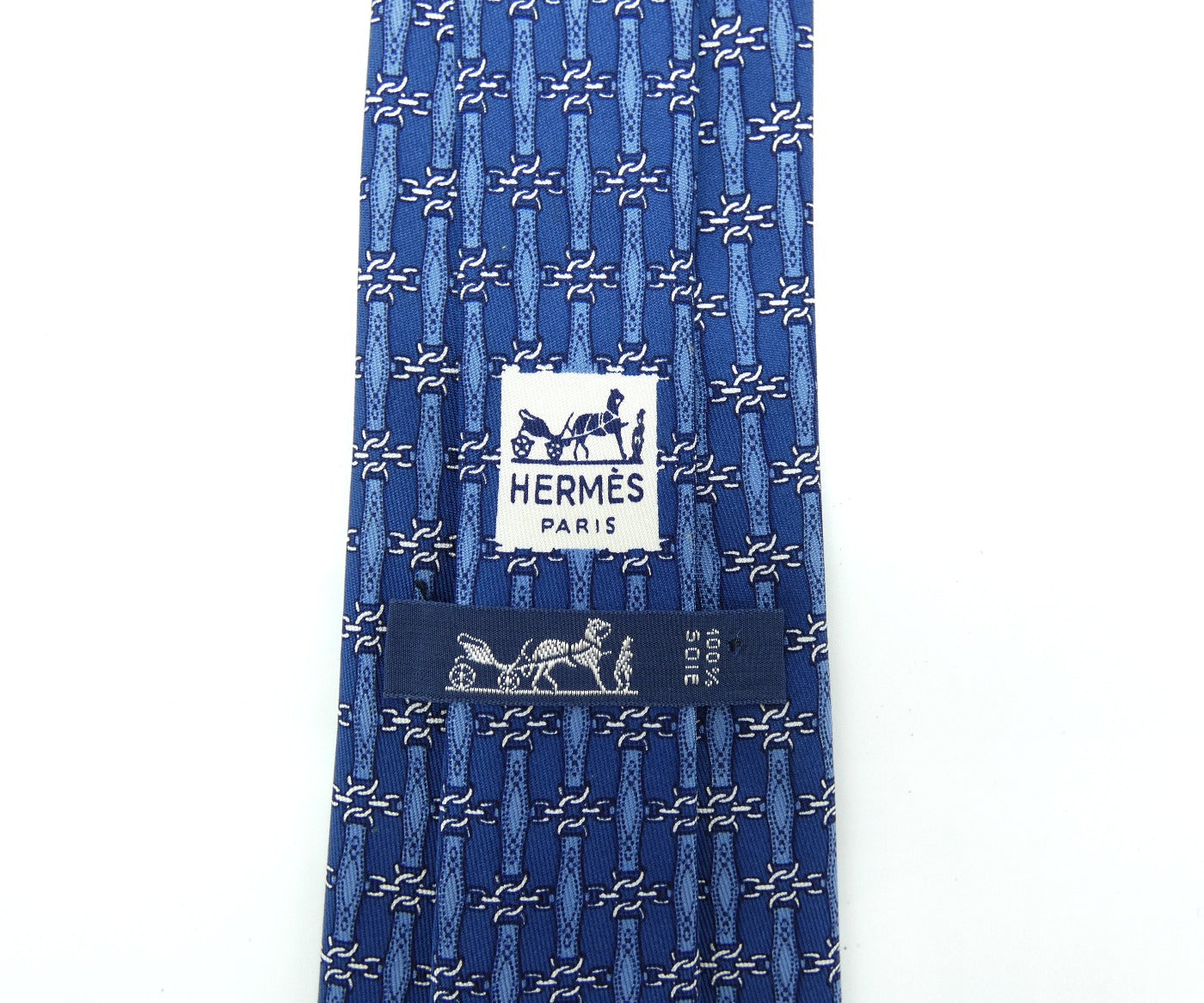 Hermès Blue Chain-link Graphic Silk Tie