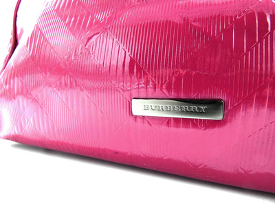 Burberry Large Raspberry Patent Check Embossed Bilmore Handbag