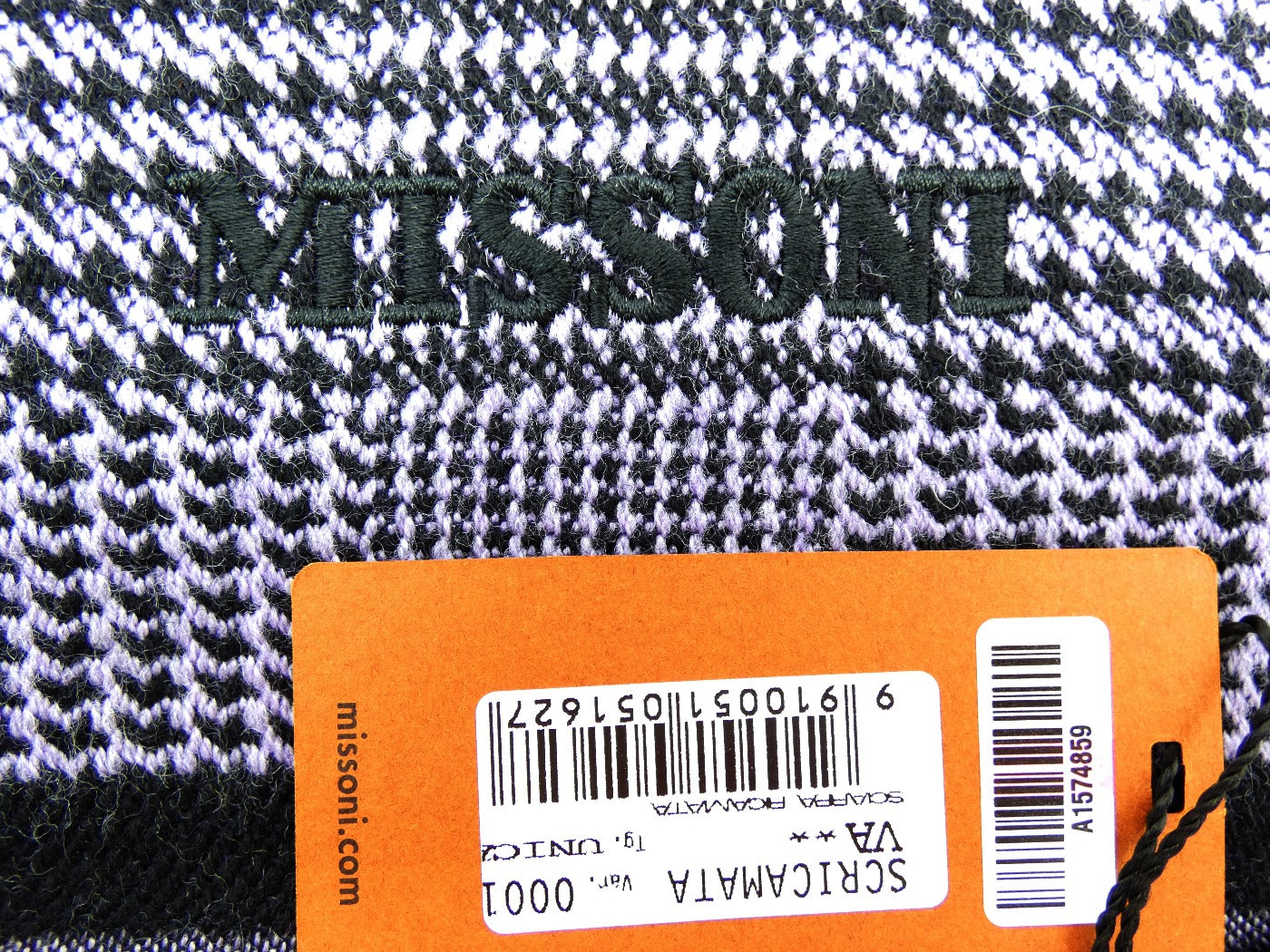 Missoni Lilac and Black Wool Houndstooth Scarf