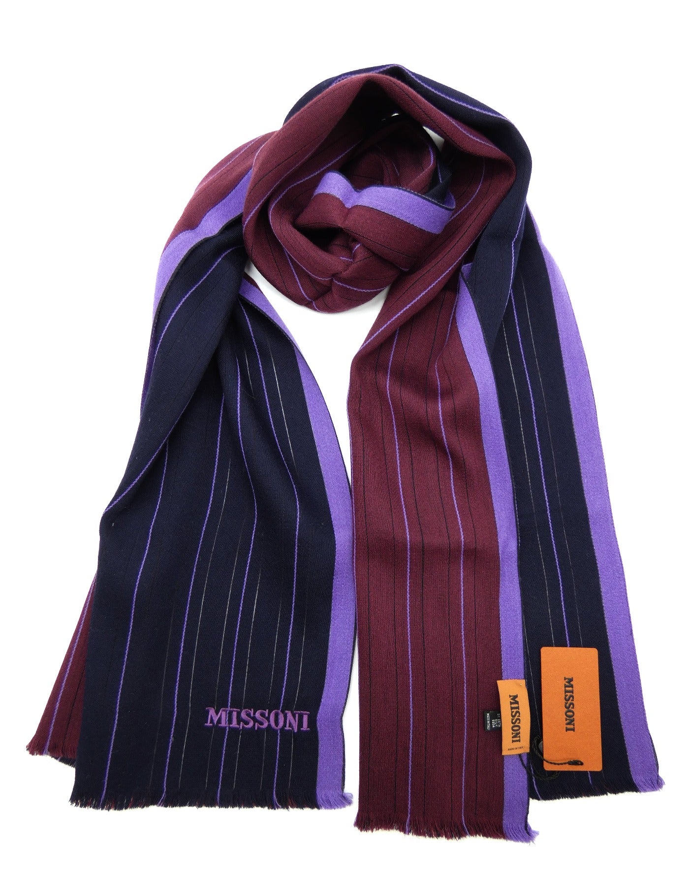 Missoni Purple Striped Wool with Silk Scarf Scarf Missoni